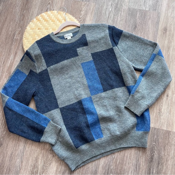 Maus & hoffman 100% baby alpaca blue and gray colorblock sweater - Picture 1 of 6